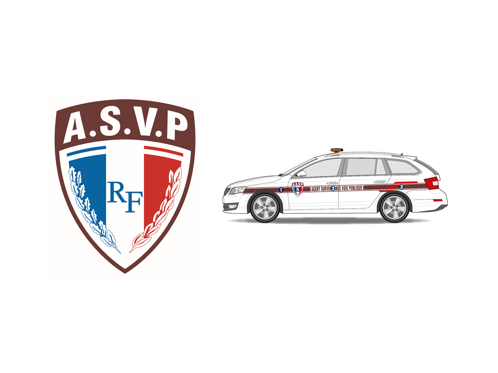 Kit complet sérigraphie agent surveillance véhicule léger