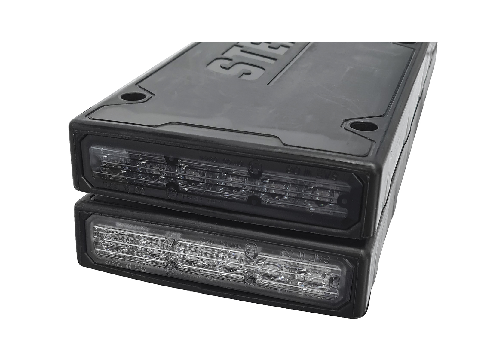 Stealth Reg Plate Flexible Body Smoked and Clear Lens Comparison Stacked