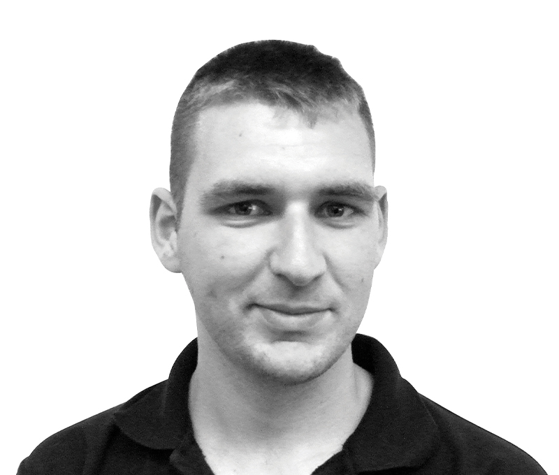 Joe Simkin is Standby UK's Installation and Service Engineer, this is his black and white headshot.
