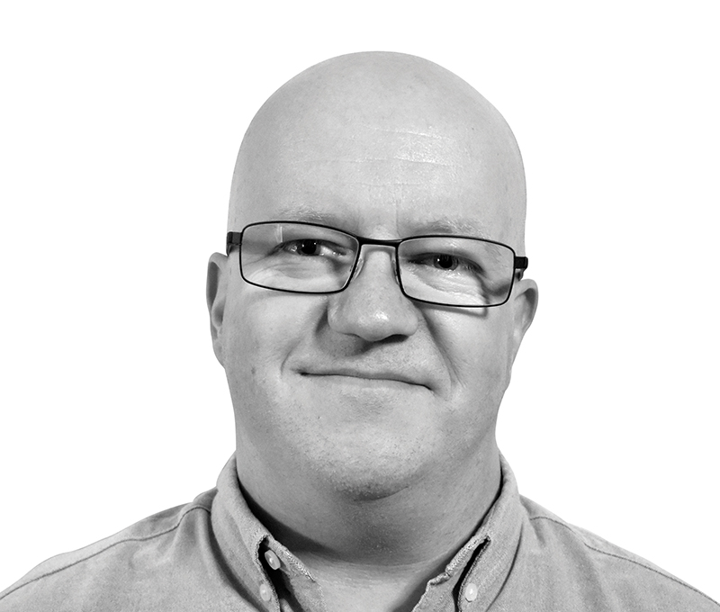 Karl Bishop is Standby UK's Senior Production Engineer, this is his black and white headshot.