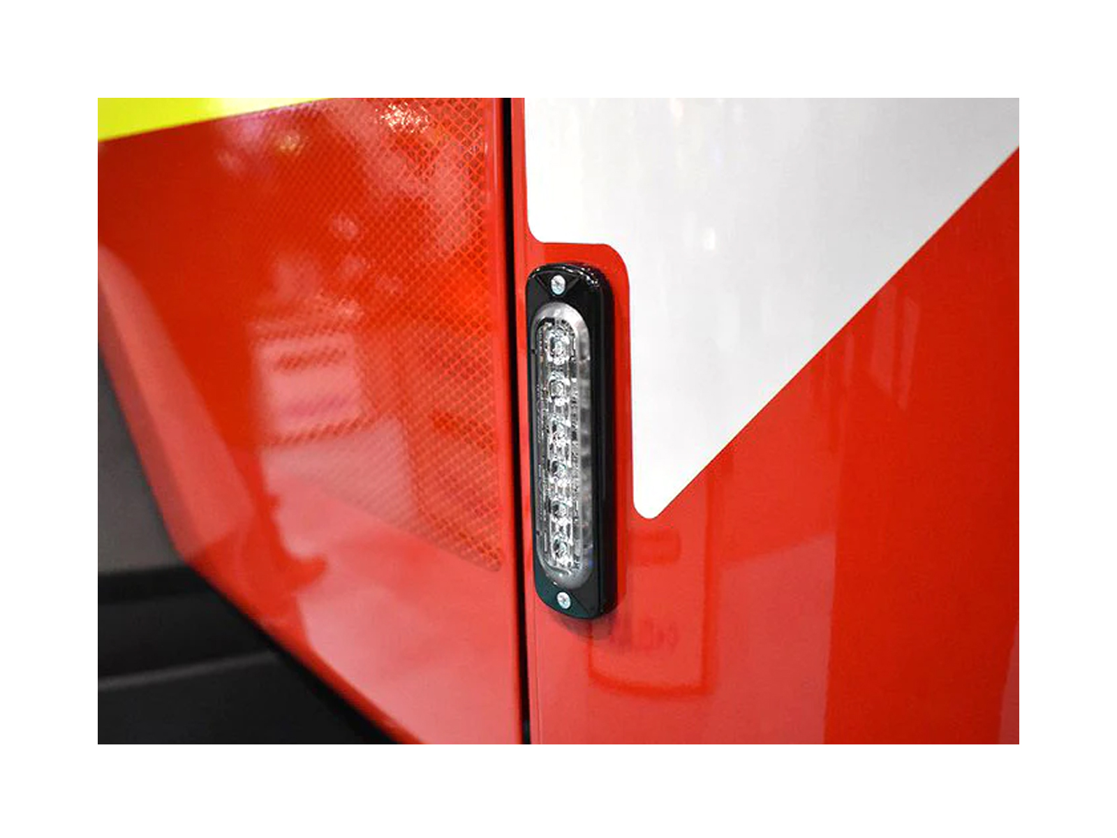 Super-Thin Single Colour 6-LED Module in Situ on Corner of Fire Appliance Unlit